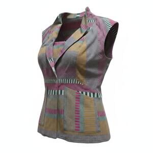 Womens Babette San Francisco Vest Snap-Button Pockets Size‎ LARGE Clean Stripes